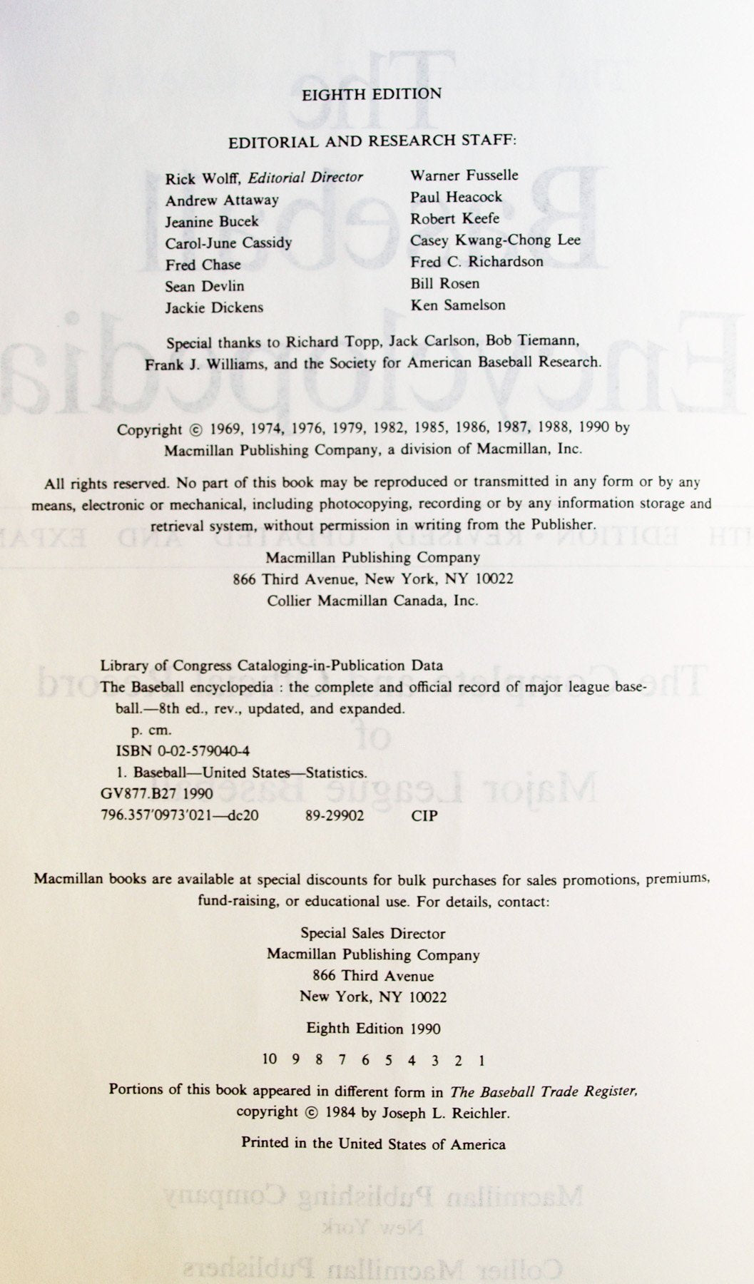 The Baseball Encyclopedia: The Complete and Official Record of Major League Baseball,Used