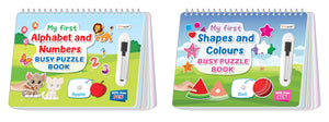 My First Alphabet & Numbers And Shapes & Colours Busy Puzzle Book : Learning Activity Book, Kids Activity Book, Montessori-Style Book With Hook And Loop, Spiral-Bound Book| Pack Of 2 Busy Puzzle Books