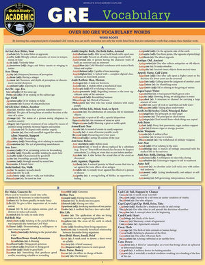 GRE Vocabulary: A Quickstudy Laminated Reference Guide,Used