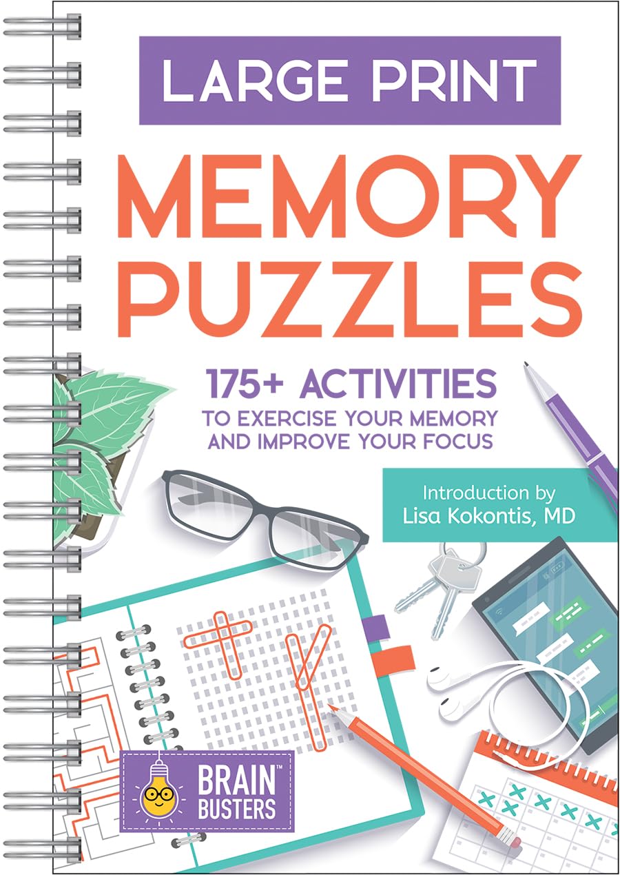 Large Print Memory Puzzles: 175+ Puzzles And Activities For Adults To Exercise Memory And Improve Focus  Includes Spiral Bound ,Used