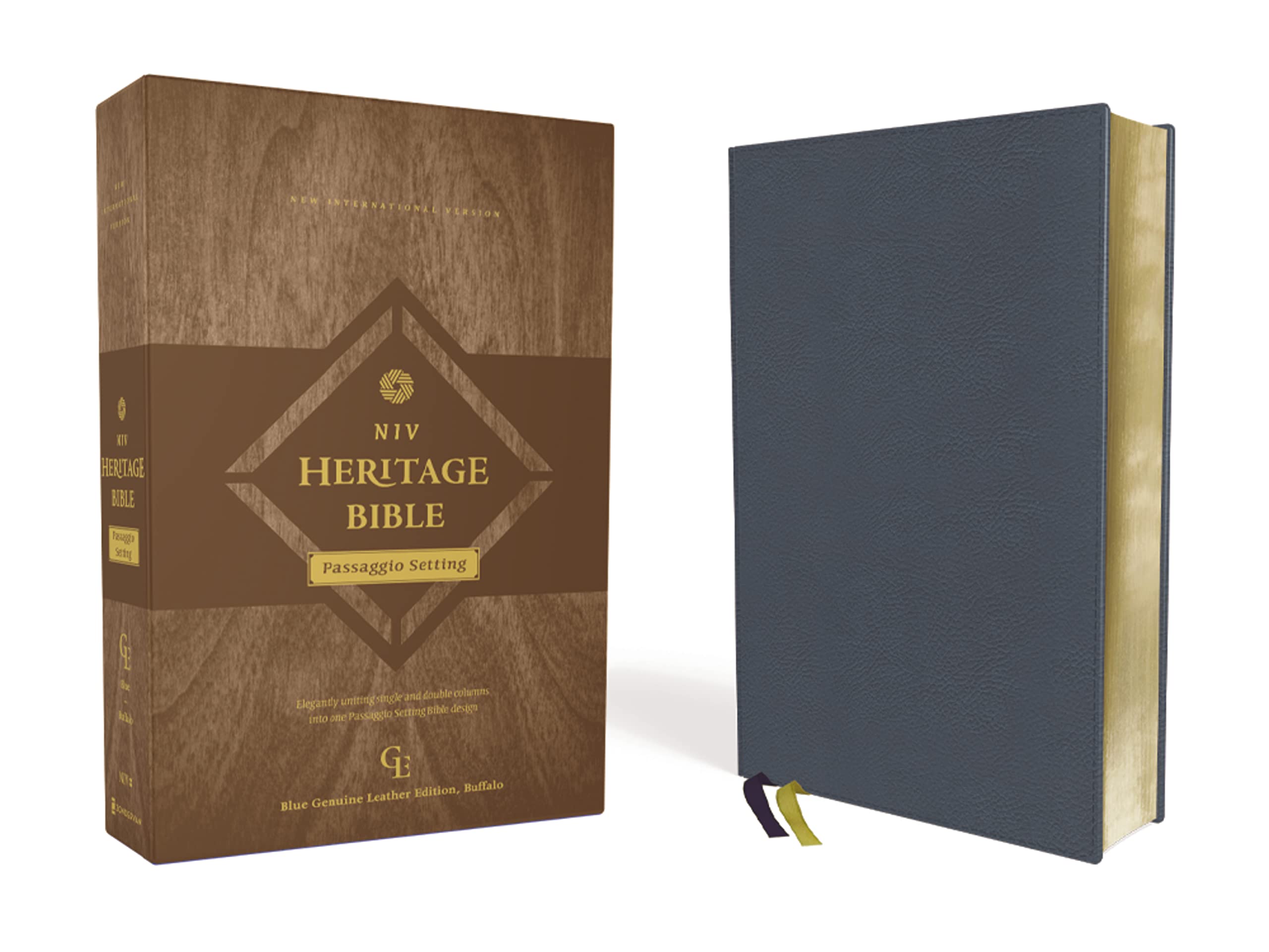 Niv, Heritage Bible, Passaggio Setting, Genuine Leather, Buffalo, Blue, Line Matched, Art Gilded Edges, Comfort Print: Elegantly