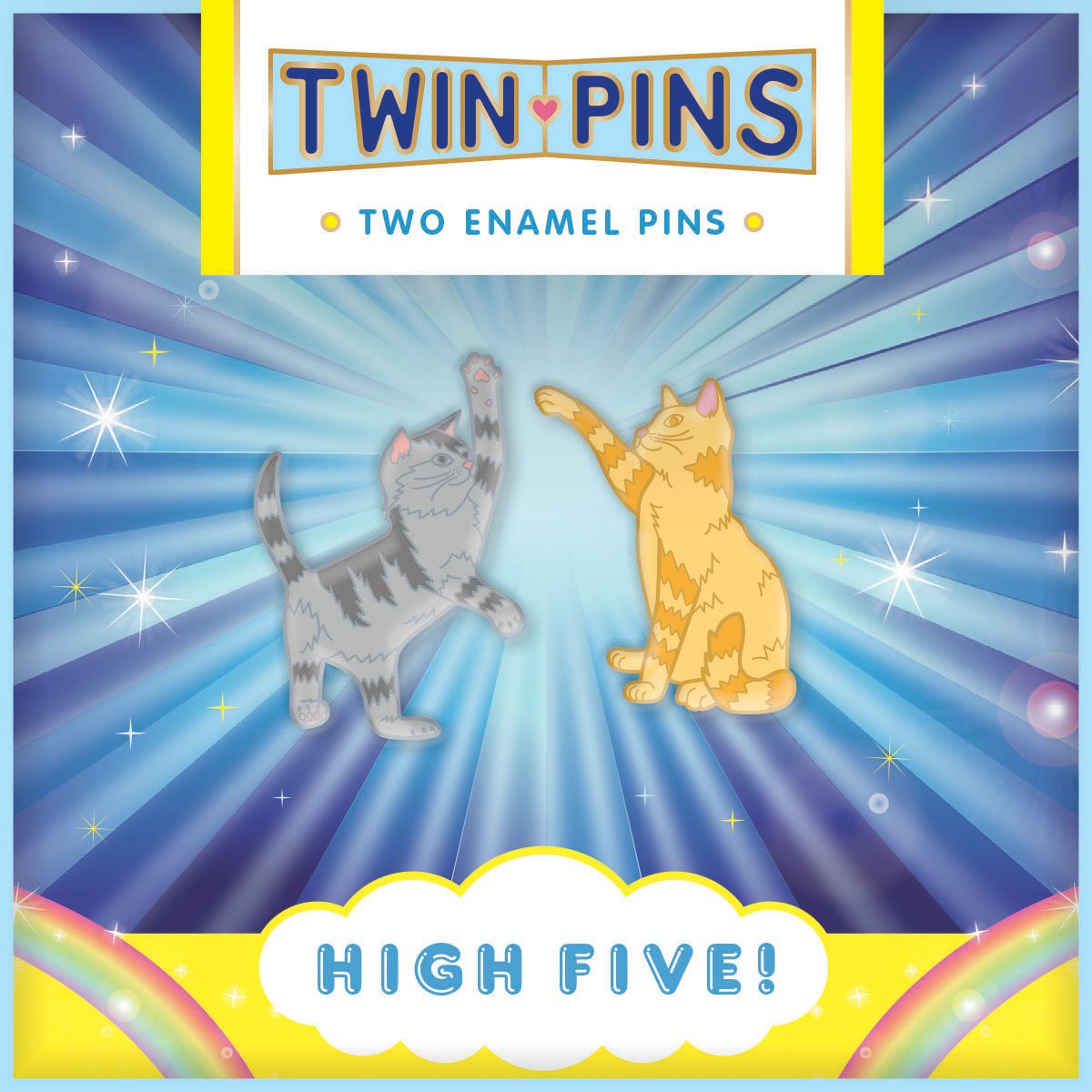 High Five Twin Pins: Two Enamel Pins (Cat Pins, Cat Decorations, Cat Gifts For Cat Lovers, Cat Accessories)