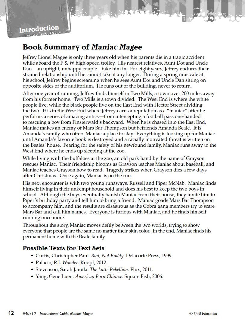 Maniac Magee: An Instructional Guide for Literature  Novel Study Guide for 4th8th Grade Literature with Close Reading and Writ,Used