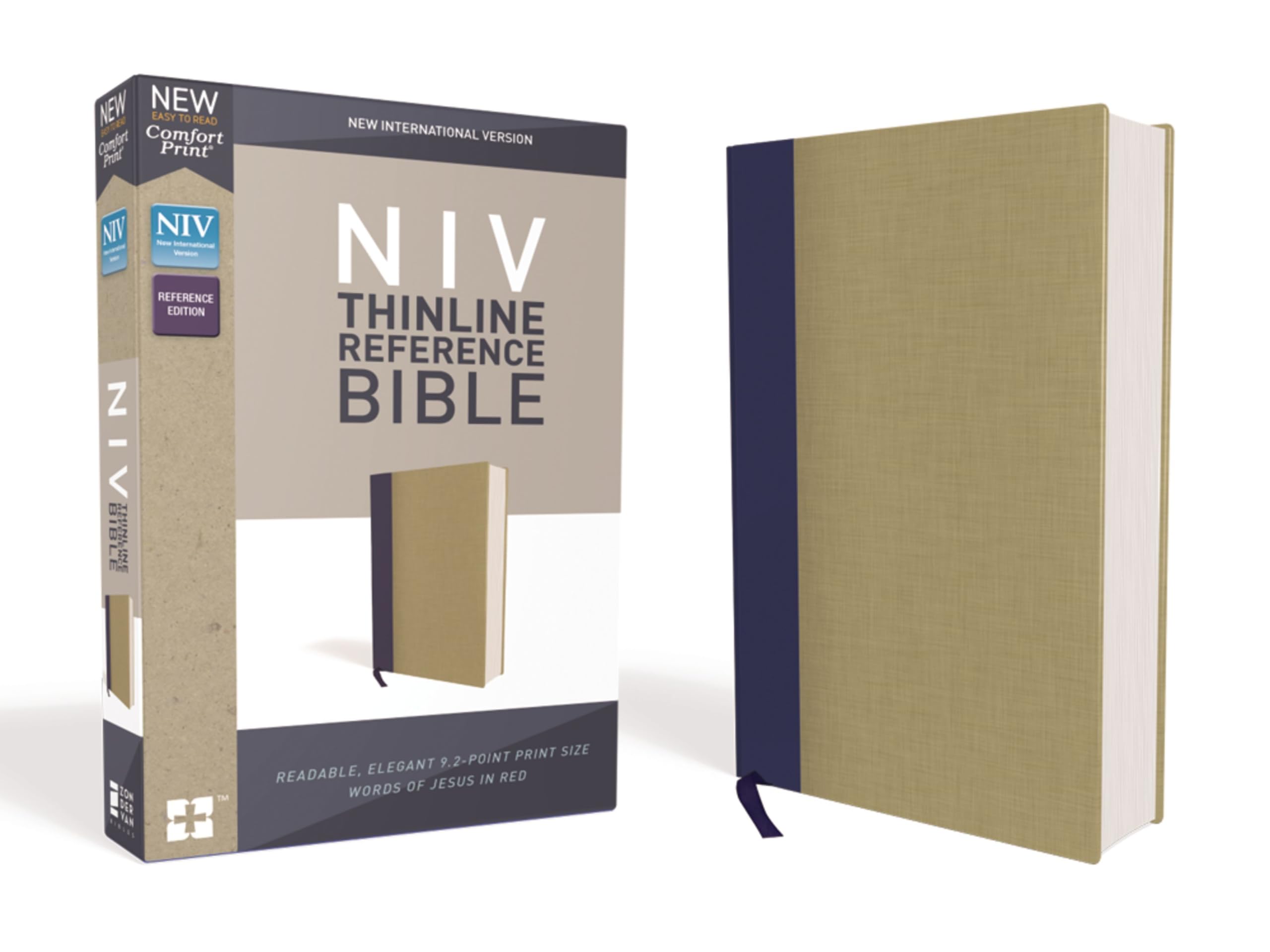 NIV, Thinline Reference Bible, Cloth over Board, Blue/Tan, Red Letter, Comfort Print,Used
