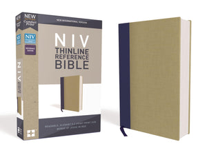 NIV, Thinline Reference Bible, Cloth over Board, Blue/Tan, Red Letter, Comfort Print,Used