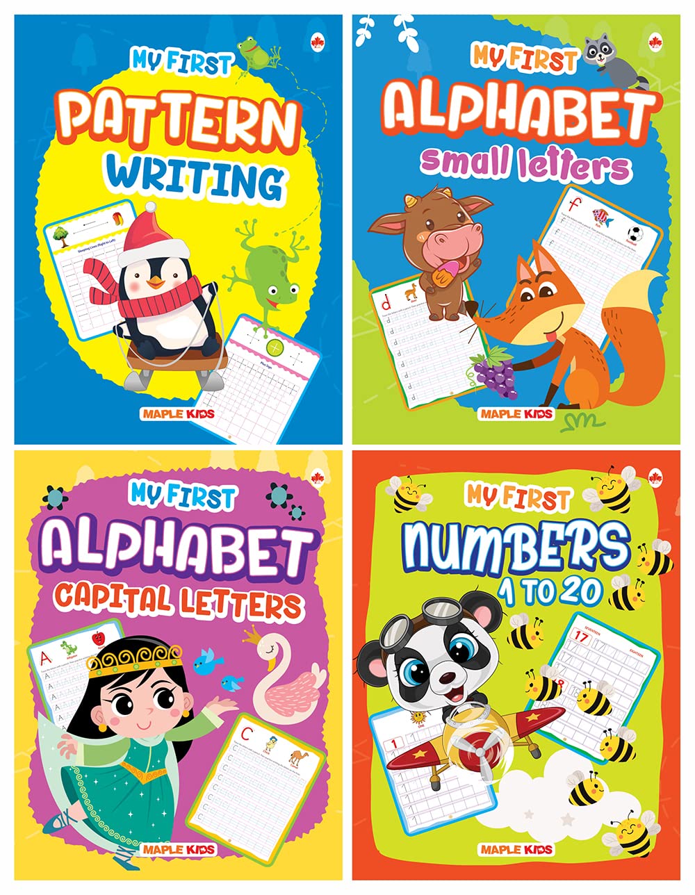 Writing Practice Books For Kids (Set Of 4 Books) - Learn And Practice - Pattern Writing, Numbers 1-20, Abc Capital Letters, Small Letters - 3 Years To 5 Years Old Children - Lkg