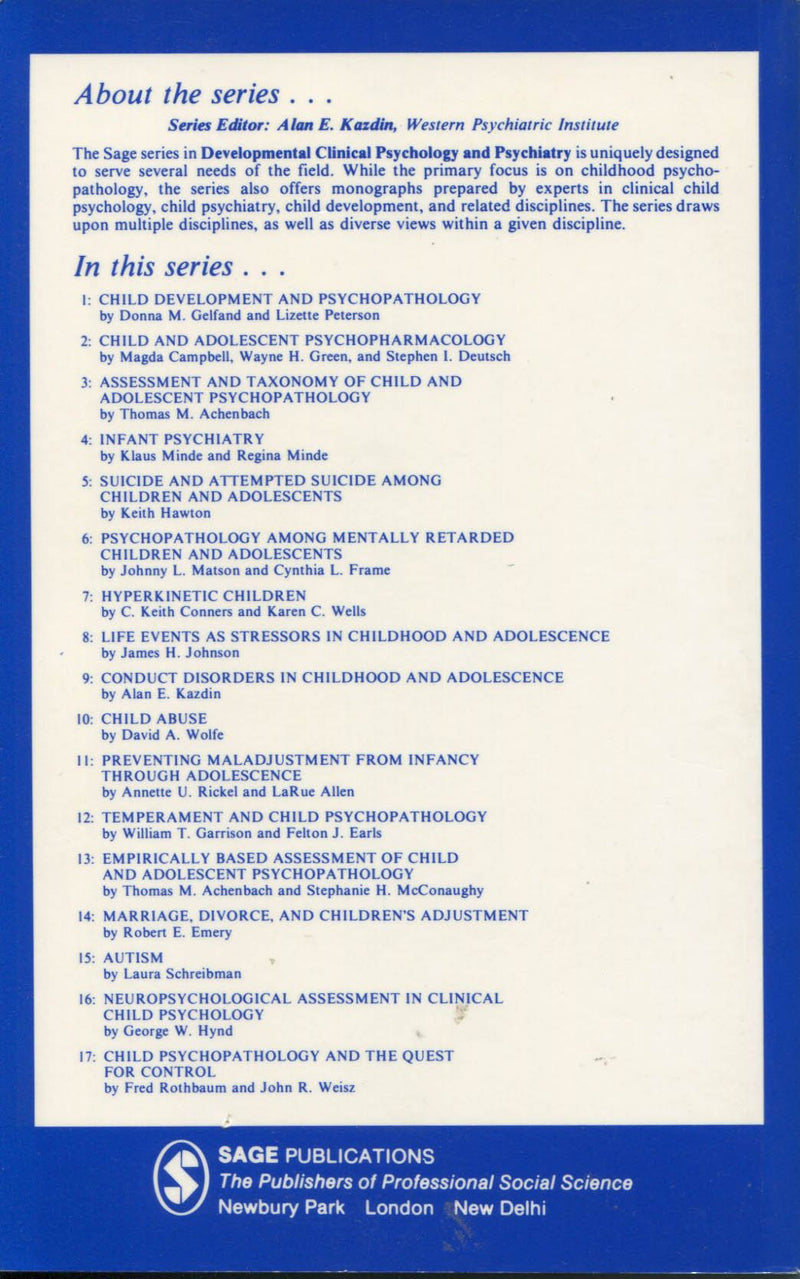 Child Psychopathology and the Quest for Control (Developmental Clinical Psychology and Psychiatry),Used