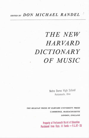 The New Harvard Dictionary of Music (Harvard University Press Reference Library),Used