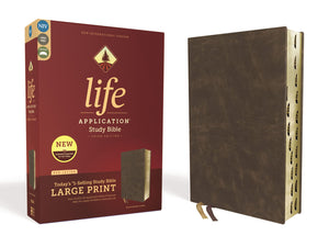 NIV, Life Application Study Bible, Third Edition, Large Print, Bonded Leather, Brown, Red Letter, Thumb Indexed,New