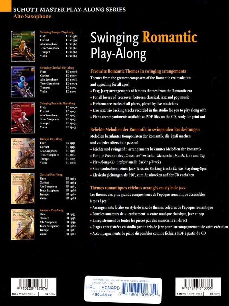 Swinging Romantic PlayAlong: 12 Pieces from the Romantic Era in Easy Swing Arrangements Alto Sax Book/CD (Schott Master Playal,New