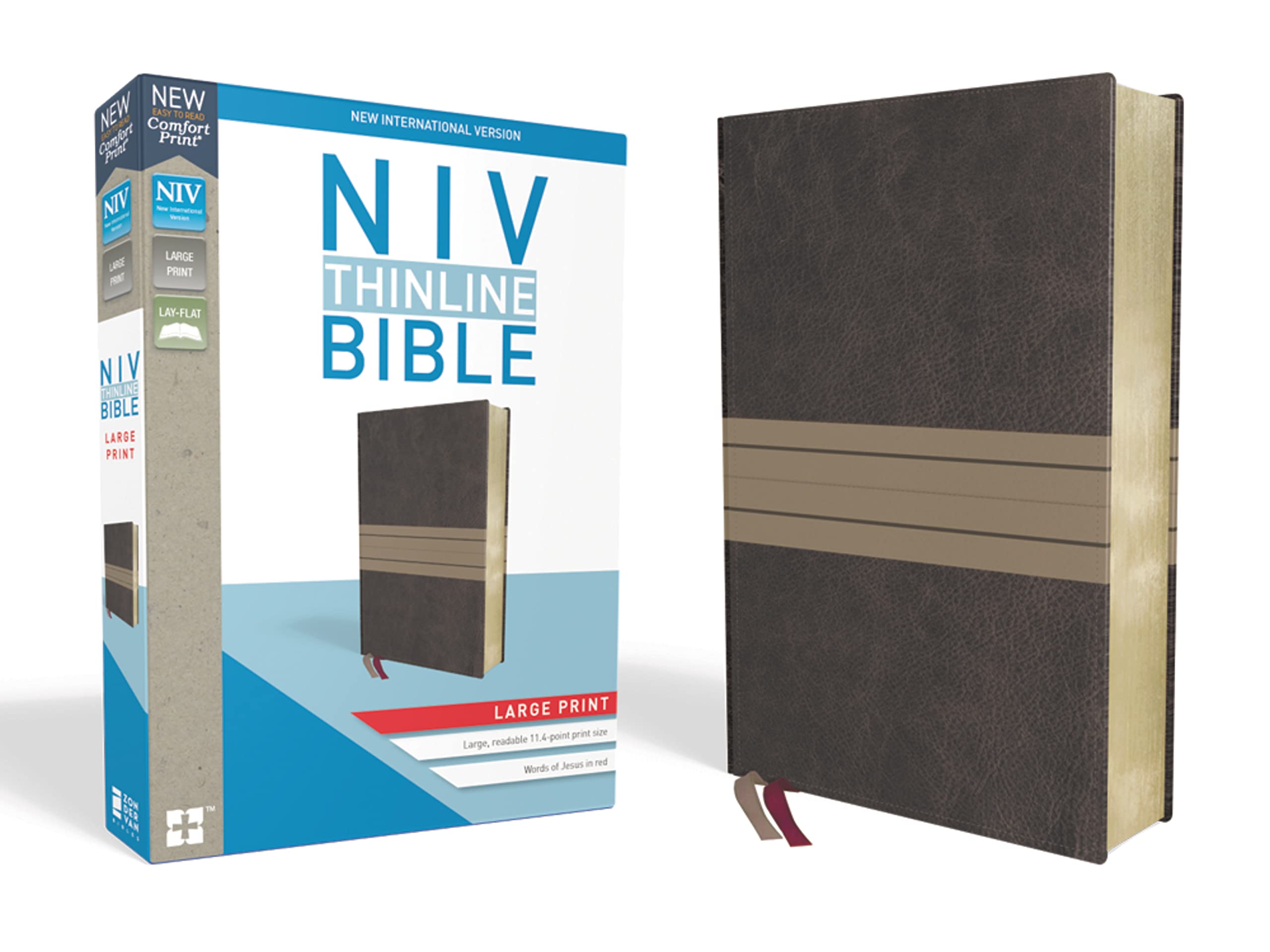 NIV, Thinline Bible, Large Print, Leathersoft, Brown/Tan, Red Letter, Comfort Print,New