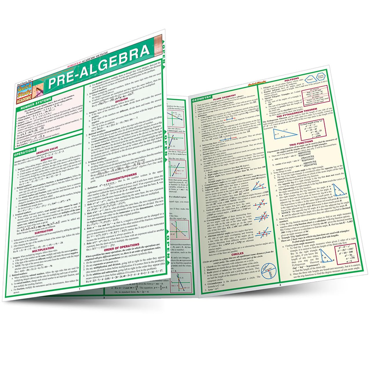 PreAlgebra QuickStudy Laminated Reference Guide (QuickStudy Academic),New