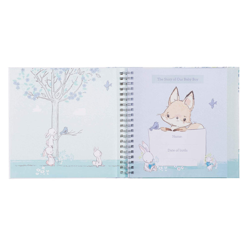 Christian Art Gifts Boy Baby Book of Memories Blue Keepsake Photo Album Our Baby Boy's First Year Memory Book Baby Book with Bib,Used