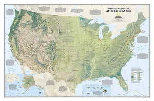 National Geographic United States Physical Wall Map  Laminated (38.25 x 25.25 in) (National Geographic Reference Map),Used