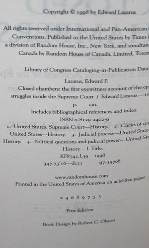 Closed Chambers: The First Eyewitness Account Of The Epic Struggles Inside The Supreme Court,New