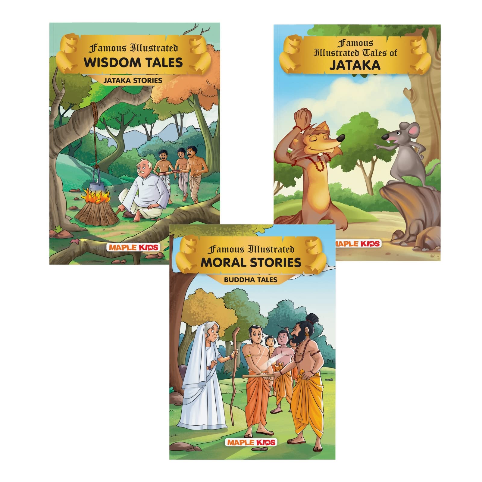 Jataka Tales (Set Of 3 Books With 51 Moral Stories) - Colourful Pictures - Story Books For Kids