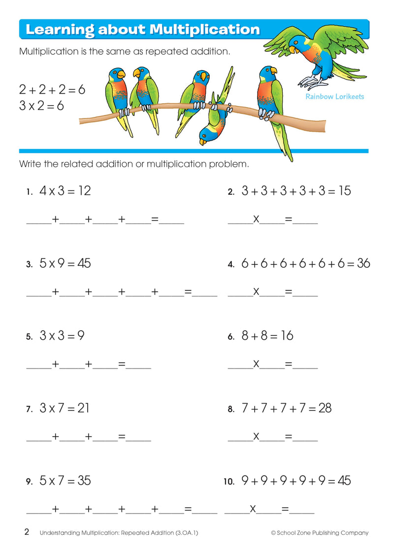 School Zone  Multiplication & Division Workbook  64 Pages, Ages 8 To 10, 3Rd Grade, 4Th Grade, Estimation, Word Problems, Rema,Used