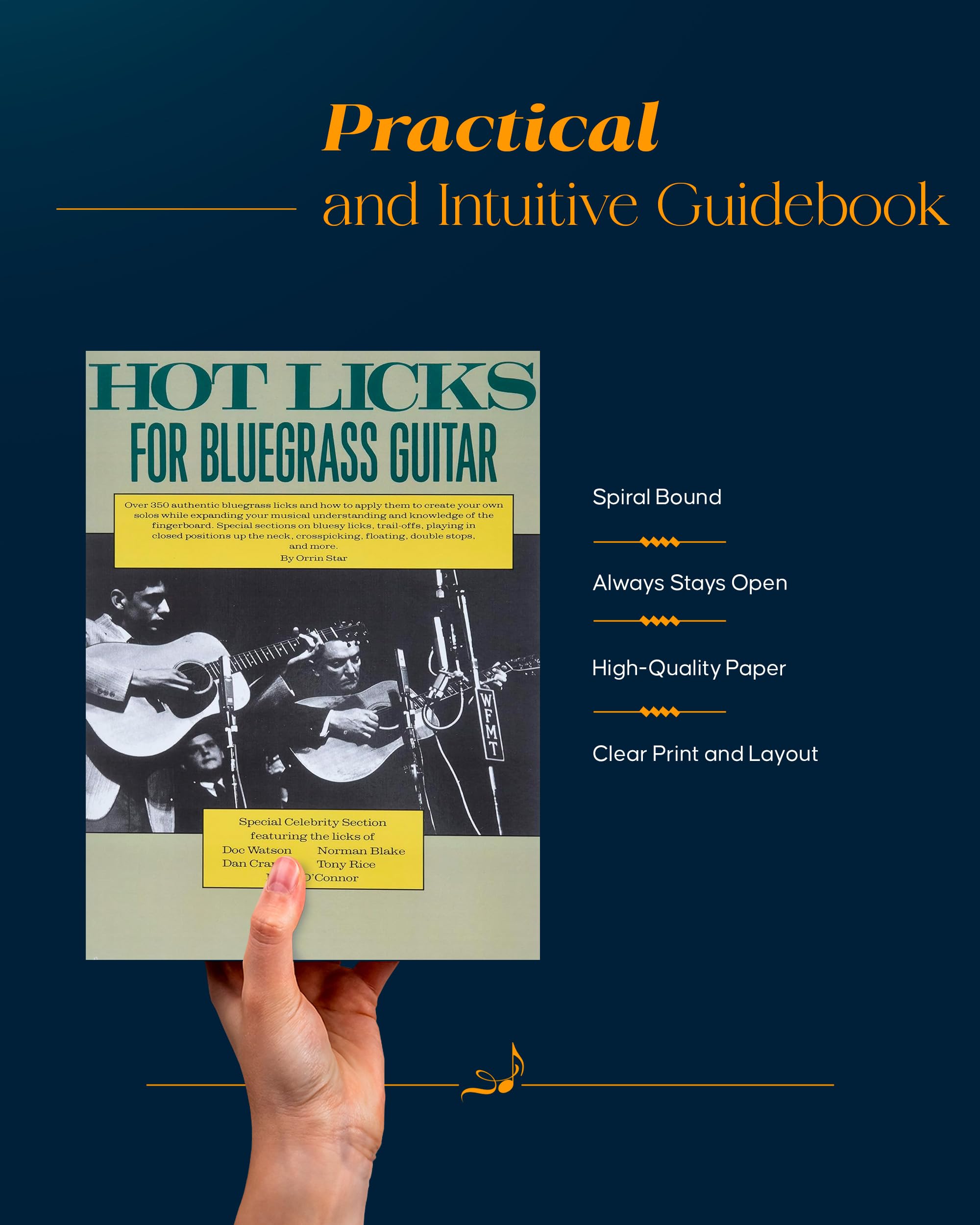 Hot Licks for Bluegrass Guitar Book  Fingerstyle Guitar Book with Over 350 Bluegrass Licks  Guitar Tab Book with TrailOffs, C,Used