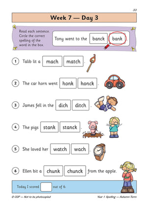 New KS1 Spelling Daily Practice Book: Year 1  Autumn Term (CGP KS1 English),Used