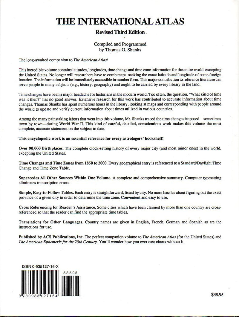 International Atlas, Revised: World Latitudes, Longitudes, and Time Changes (19910503),Used