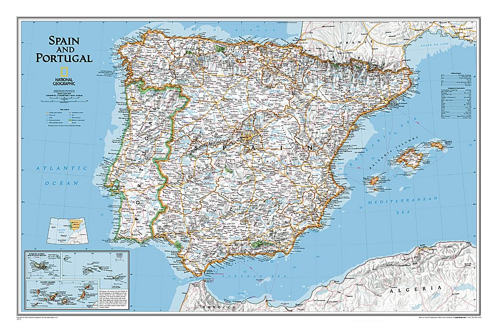 National Geographic Spain And Portugal Wall Map  Classic (33 X 22 In) (National Geographic Reference Map)