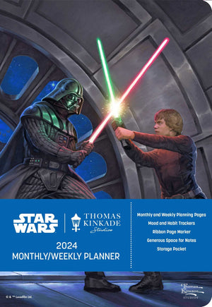Star Wars By Thomas Kinkade Studios 12Month 2024 Monthly/Weekly Planner Calendar,New
