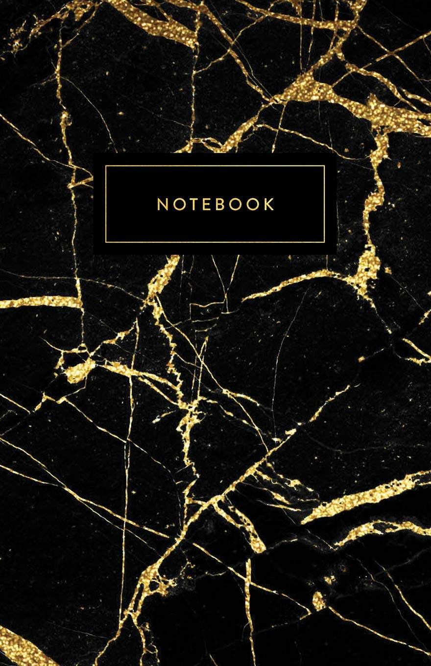 Notebook: Beautiful Black Marble and Shiny Gold  5.5 x 8.5  A5 Size,Used