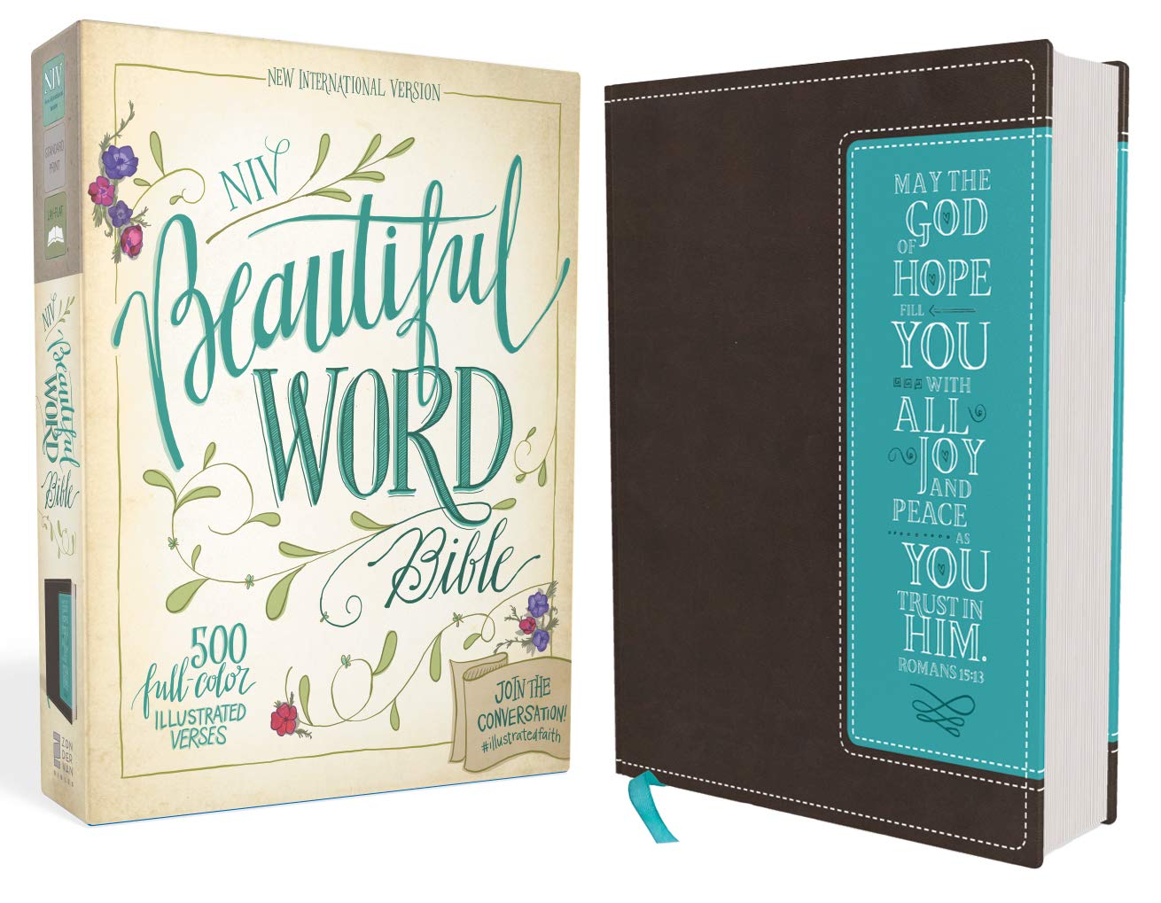 NIV, Beautiful Word Bible, Leathersoft, Brown/Blue: 500 FullColor Illustrated Verses