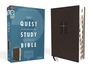 NIV, Quest Study Bible, Leathersoft, Black, Thumb Indexed, Comfort Print: The Only Q and A Study Bible,Used