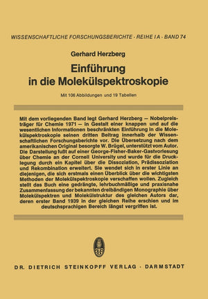 Einfhrung in die Moleklspektroskopie: Die Spektren und Strukturen von Einfachen Freien Radikalen (Reihe 1: Grundlagenforschung u,Used