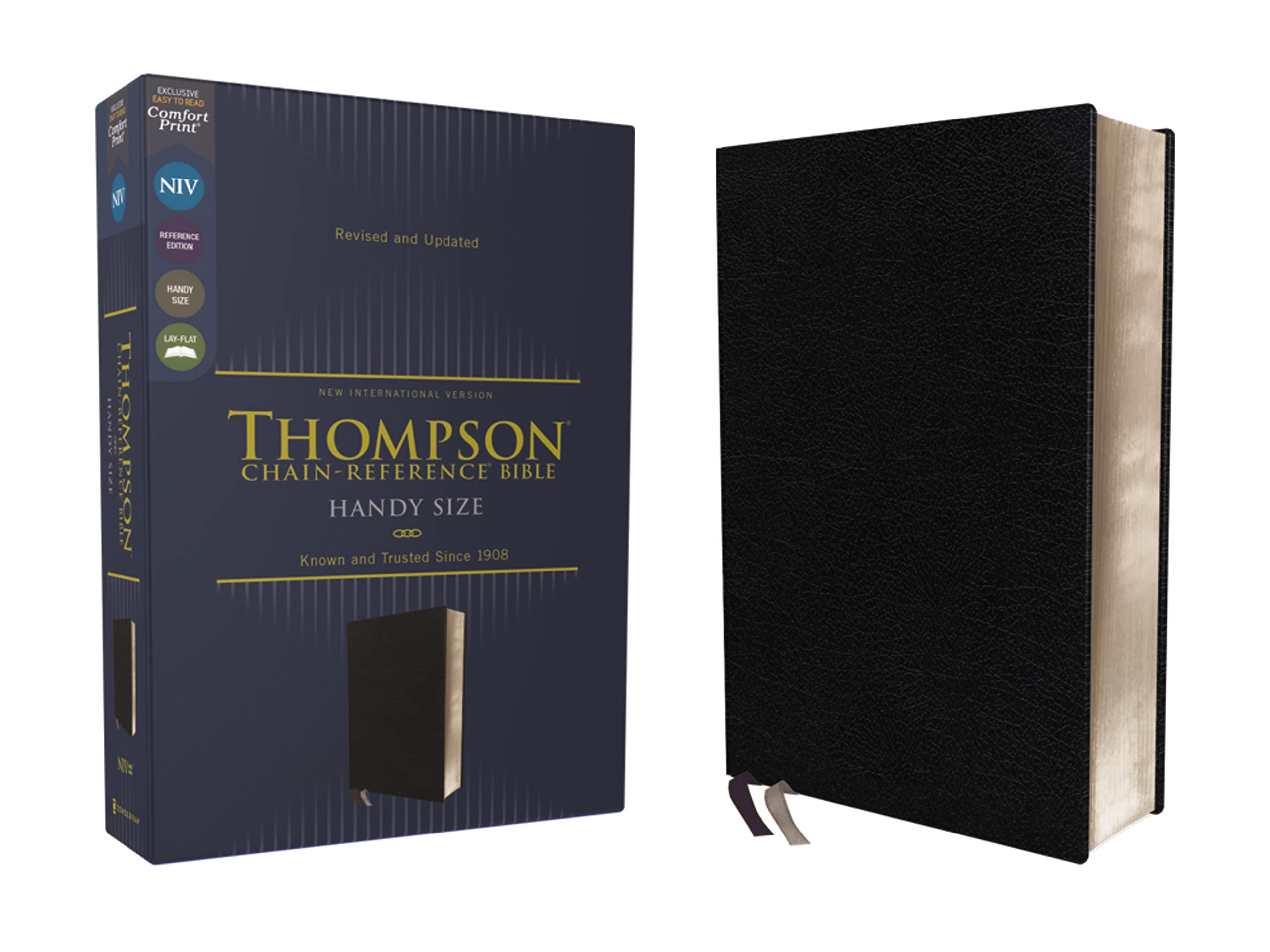 NIV, Thompson ChainReference Bible, Handy Size, European Bonded Leather, Black, Red Letter, Comfort Print
