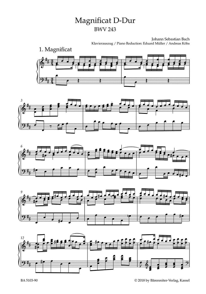 JEAN SEBASTIEN BACH : MAGNIFICAT IN D BWV 243  MAGNIFICAT EN RE MAJEUR  CHANT & REDUCTION PIANO,Used