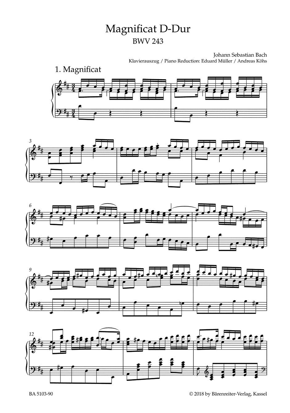 JEAN SEBASTIEN BACH : MAGNIFICAT IN D BWV 243  MAGNIFICAT EN RE MAJEUR  CHANT & REDUCTION PIANO,Used