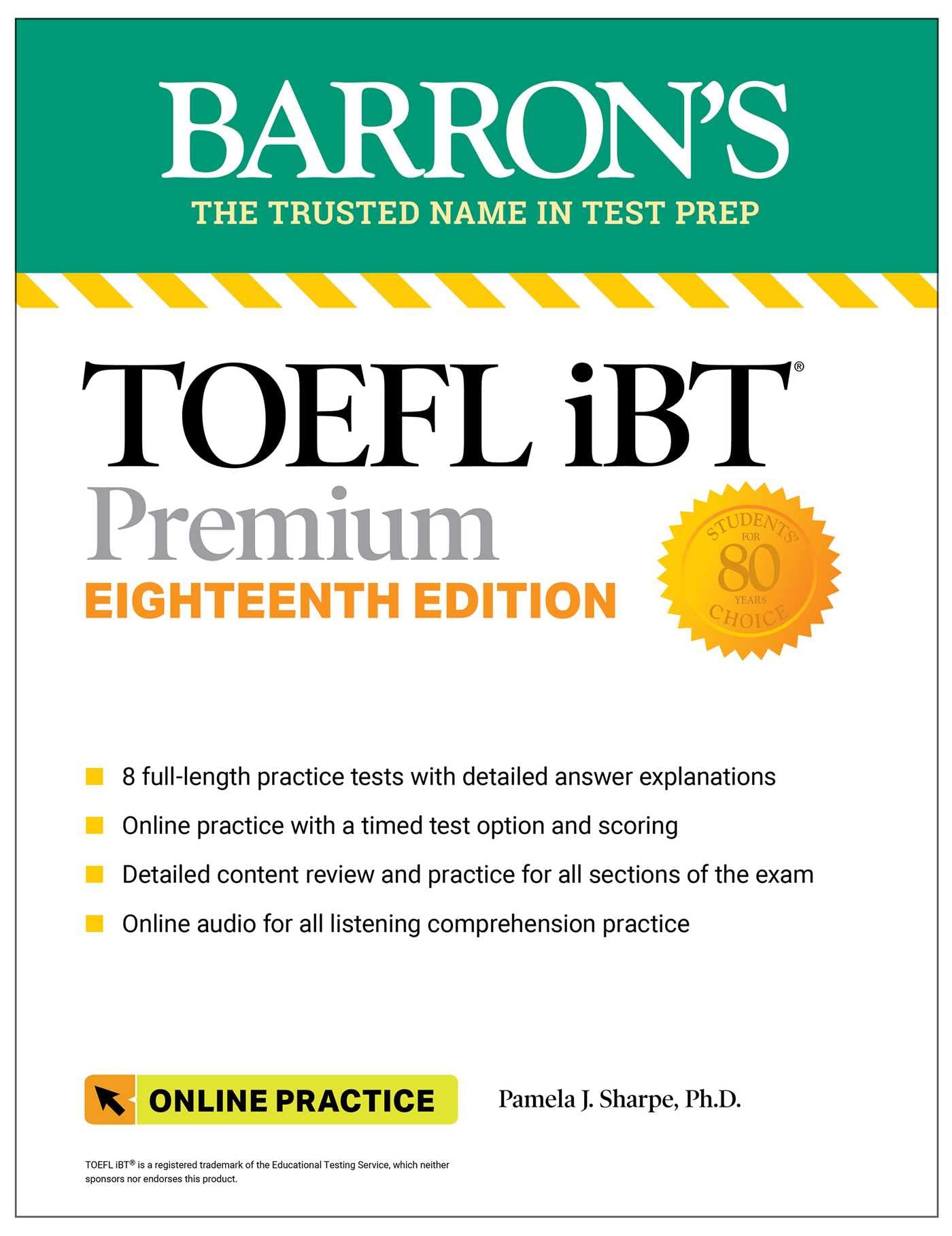 Toefl Ibt Premium With 8 Online Practice Tests + Online Audio, Eighteenth Edition (Barron'S Test Prep),Used