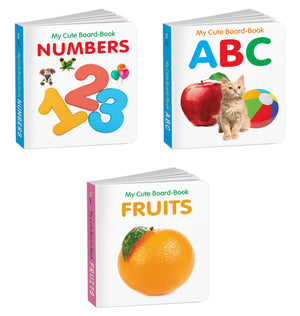 My Cute Board Book Abc, Fruits And Numbers : All-In-One Learning Board Books, Preschool Learning Books For Children, Fun Picture Books For Toddlers | Pack Of 3 Books For Kids
