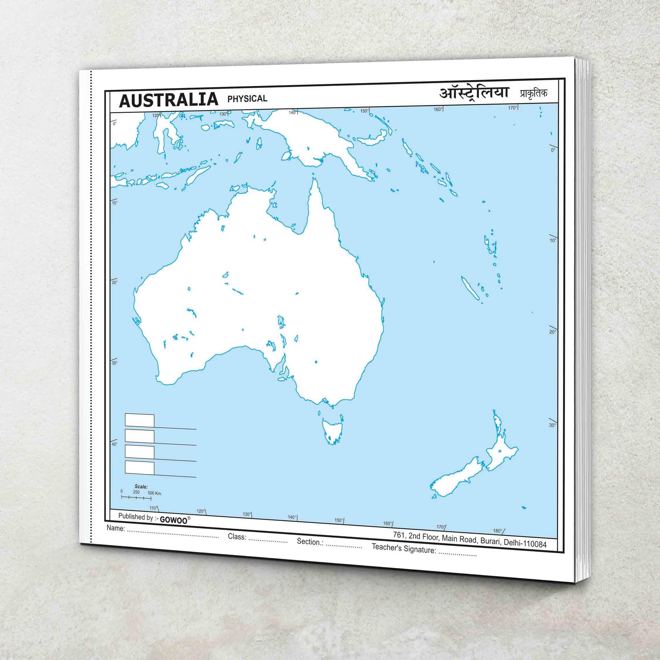 Small - 100 Australia Physical Outline Map For School|Exploring Australia: Compact Physical Outline Map For School