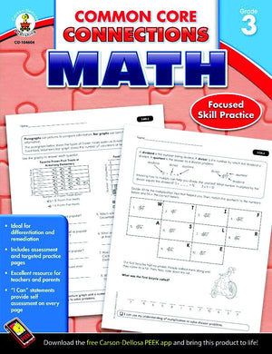 Carson Dellosa  Common Core Connections Math Workbook  3rd Grade, 96pgs,Used