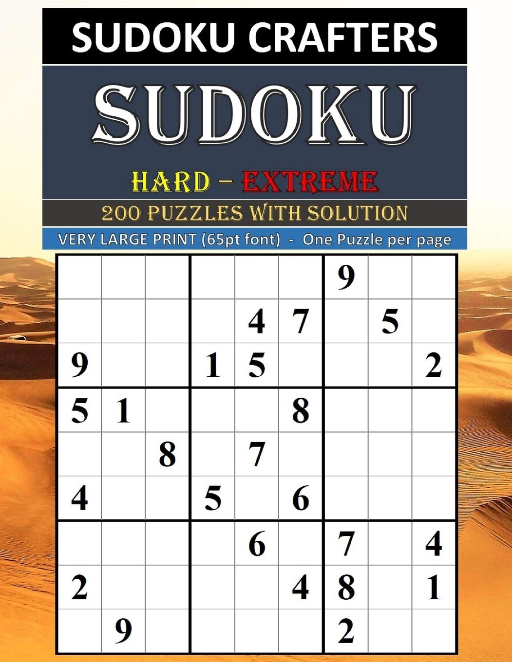 SUDOKU Hard  Extreme 200 PUZZLES WITH SOLUTION: VERY LARGE PRINT (65pt font)  One Puzzle per page,Used