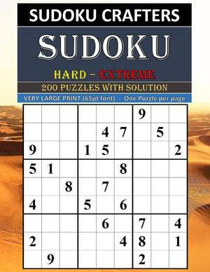 SUDOKU Hard  Extreme 200 PUZZLES WITH SOLUTION: VERY LARGE PRINT (65pt font)  One Puzzle per page,Used