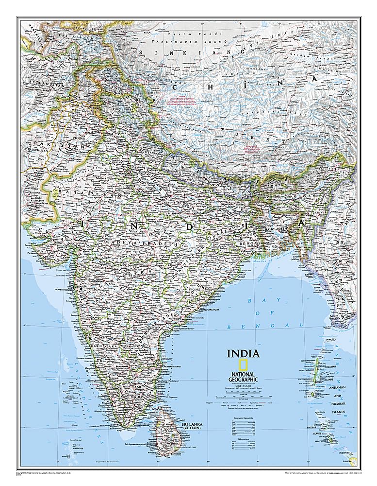 National Geographic India Wall Map  Classic (23.5 X 30.25 In) (National Geographic Reference Map),New
