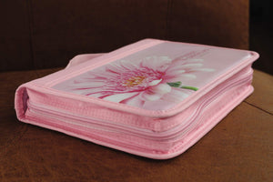 Psalm 96:13 Flower Bible Cover for Women, Zippered, with Handle, Canvas, Pink, Large,New