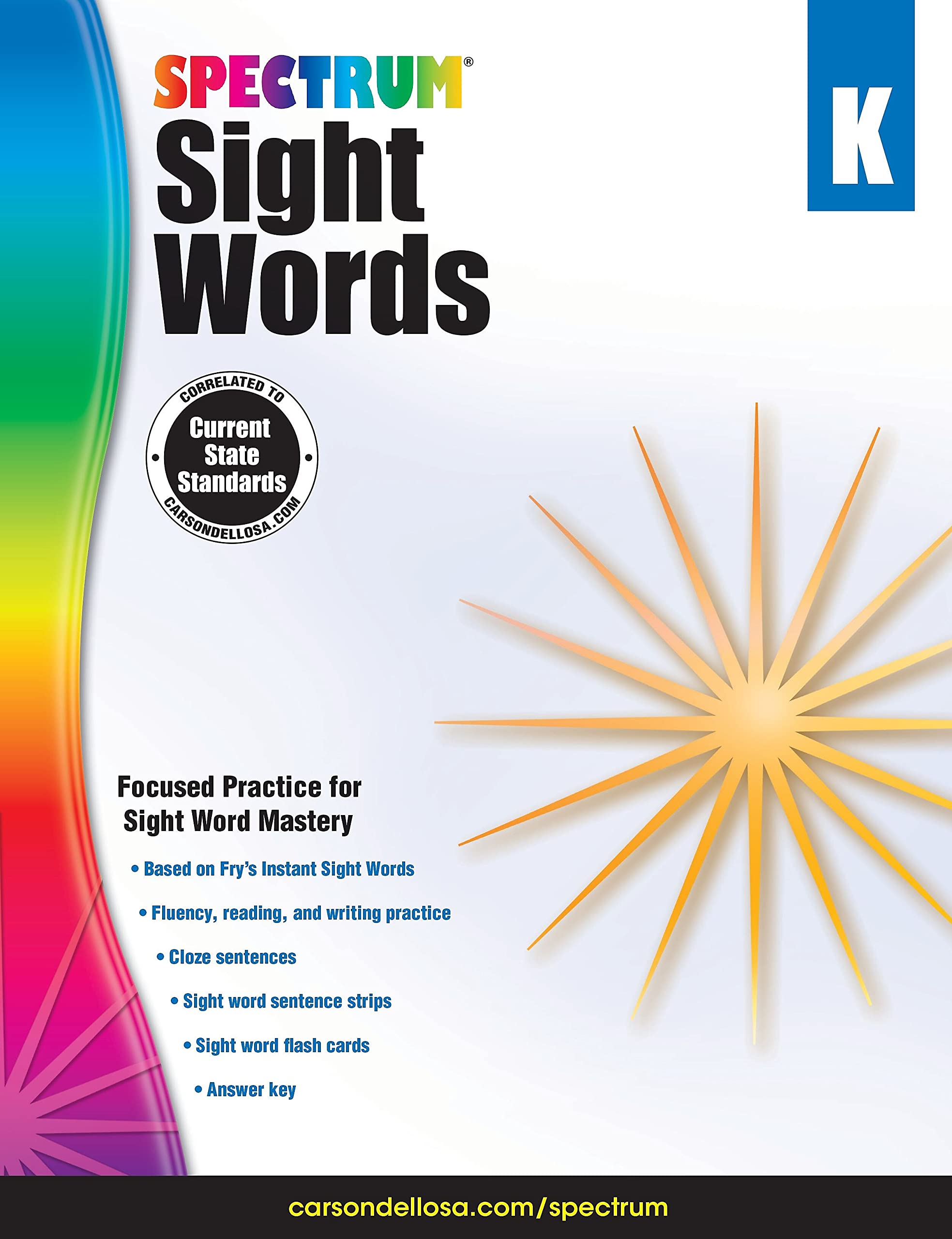 Spectrum Kindergarten Sight Words Workbook, Ages 5 to 6, High Frequency Reading and Writing Practice, Sentence Building Skills, ,New