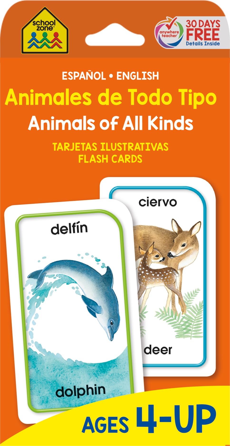 School Zone  Bilingual Animals Of All Kinds Flash Cards  Ages 4+, Preschool, Kindergarten, Esl, Language Immersion, Animal Nam