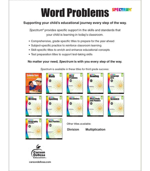 Spectrum Word Problems 3Rd Grade Math Workbook, Geometry, Algebra Prep, Fractions, Telling Time, Money, And More Mathematics, Cl,Used