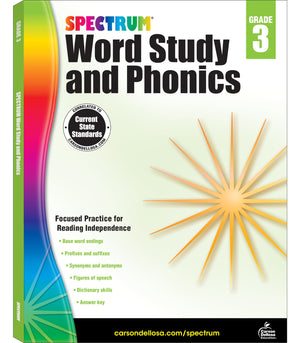 Spectrum Grade 3 Word Study and Phonics Workbook, Language Arts Book Covering Vocabulary, Dictionary Skills, Spelling, Figures o,Used