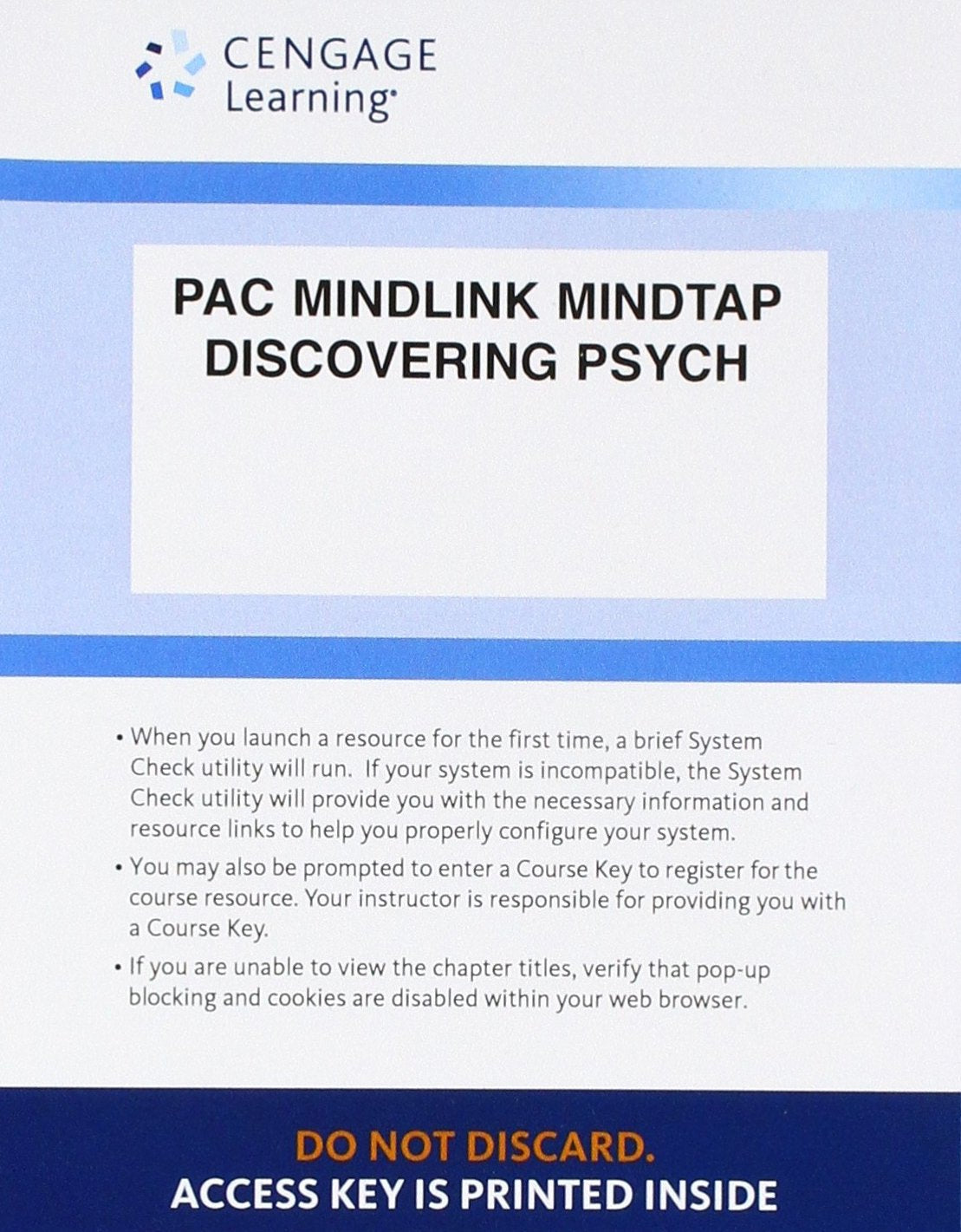 LMS Integrated for MindTap Psychology, 1 term (6 months) Printed Access Card for Cacioppo/Freberg's Discovering Psychology: The ,Used