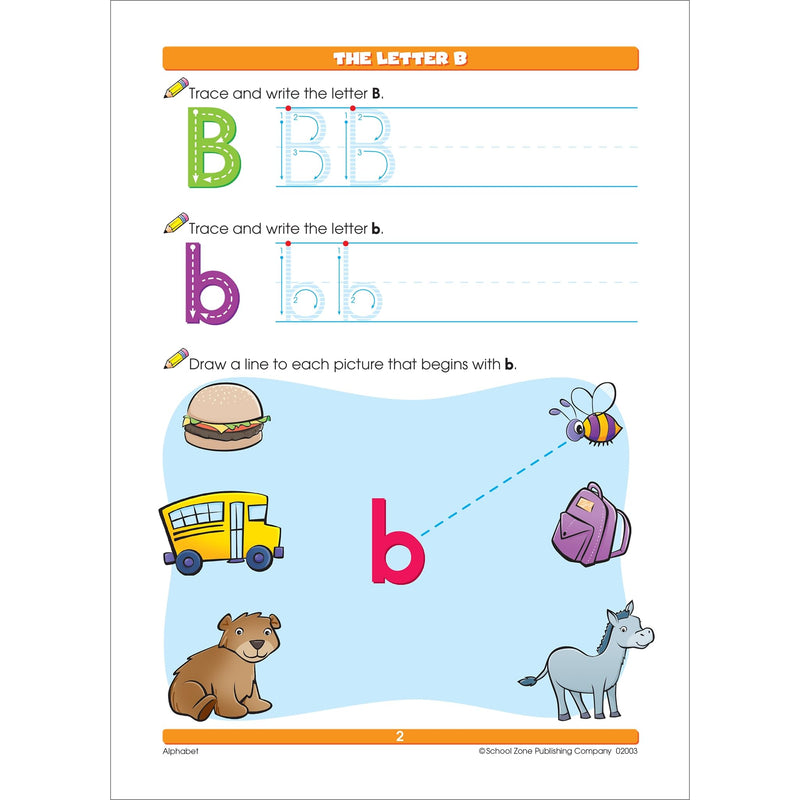 School Zone  Alphabet Workbook  32 Pages, Ages 5 To 7, Kindergarten To 1St Grade, Abcs, Letters, Letter Word & Object Associat,Used