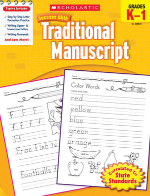Scholastic Success With Traditional Manuscript, Grades K1,Used