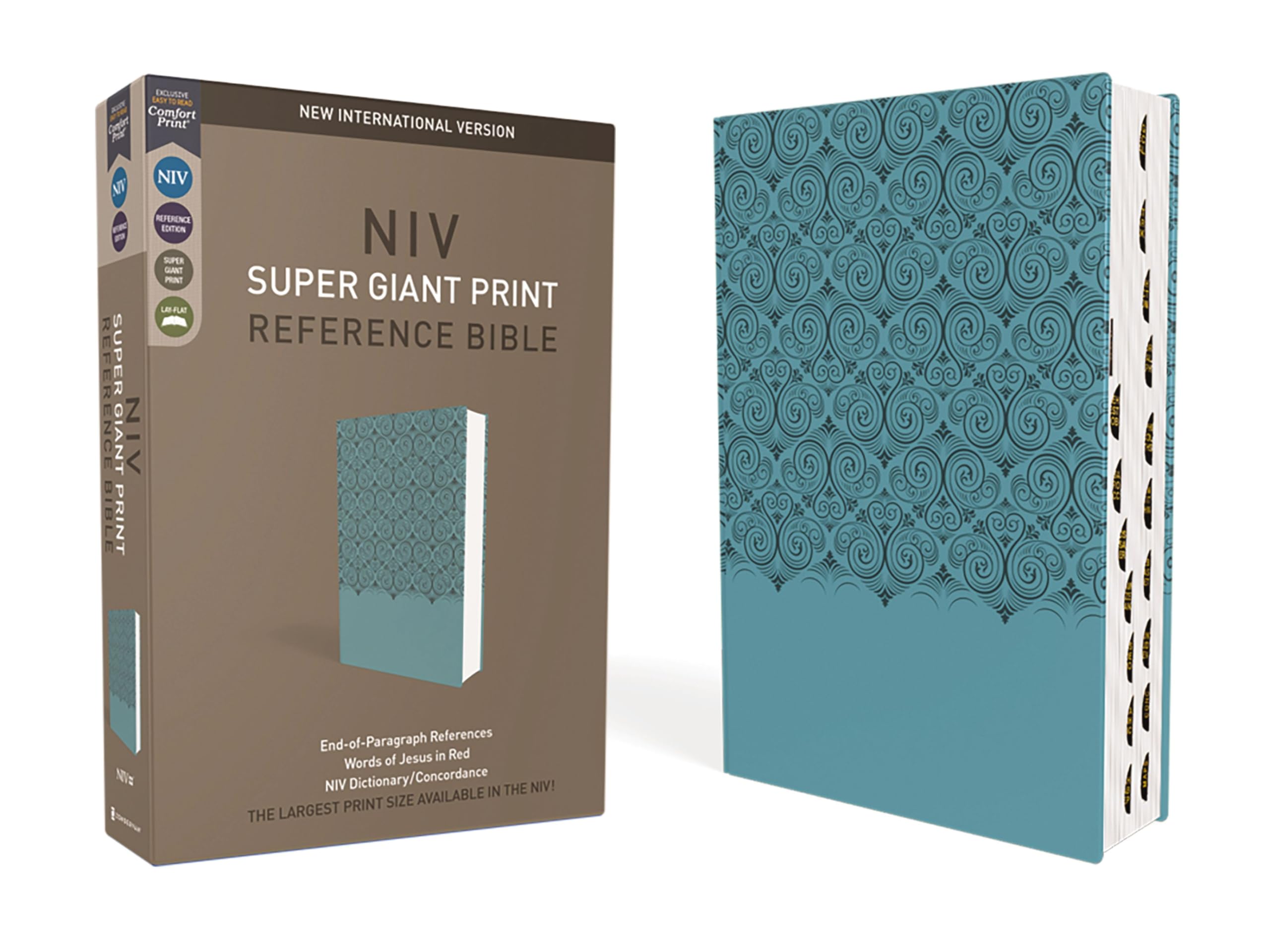 NIV, Super Giant Print Reference Bible, Leathersoft, Teal, Red Letter, Thumb Indexed, Comfort Print,New