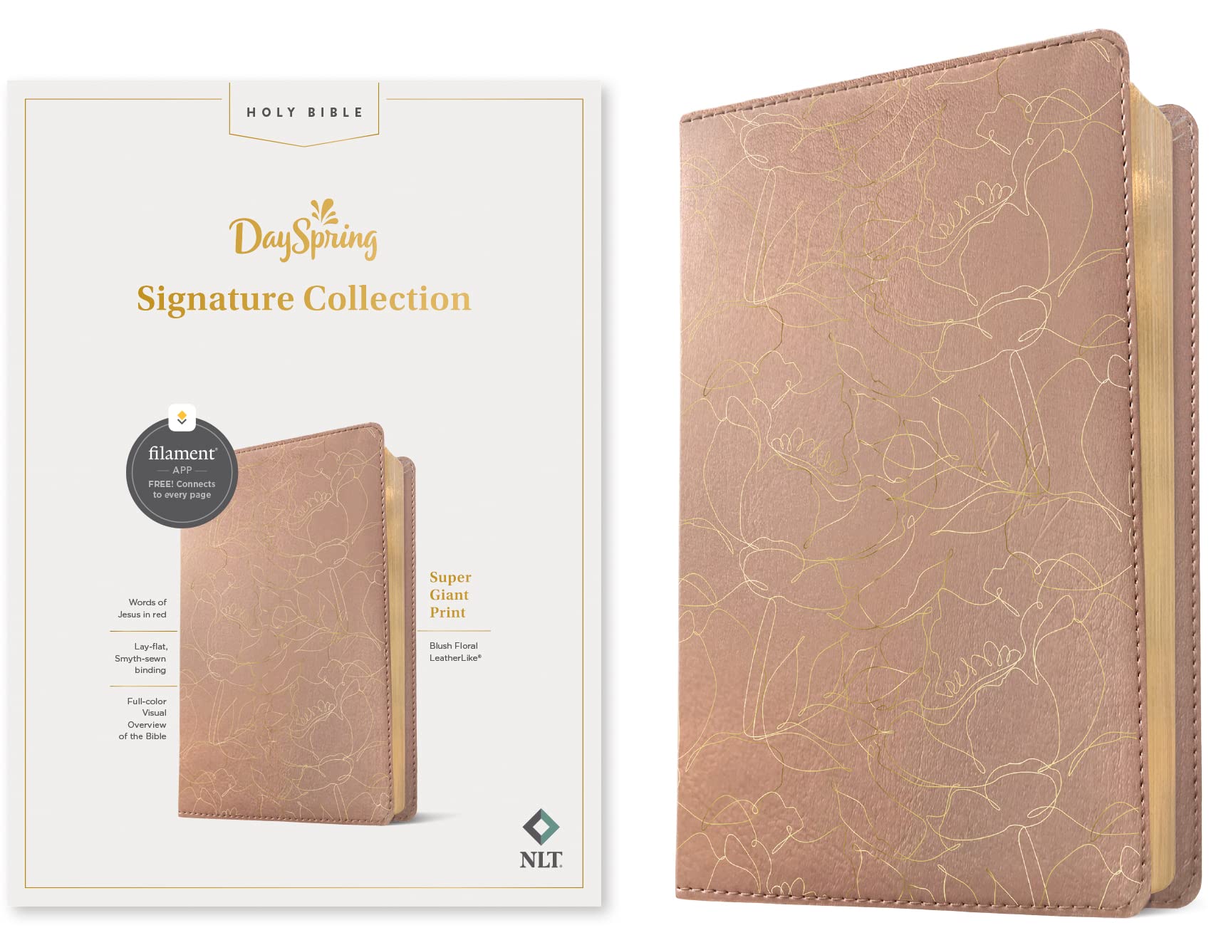 Nlt Super Giant Print Bible, Filament Enabled (Leatherlike, Blush Floral, Red Letter): Dayspring Signature Collection